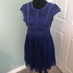 Bright blue lace woven skater style dress EUC